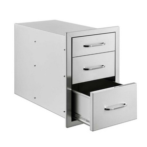 Outdoor Kitchen Drawers 14" W x 20.3" H x 23" D, Flush Mount Triple Access BBQ Drawers Stainless Steel with Handle, BBQ Island