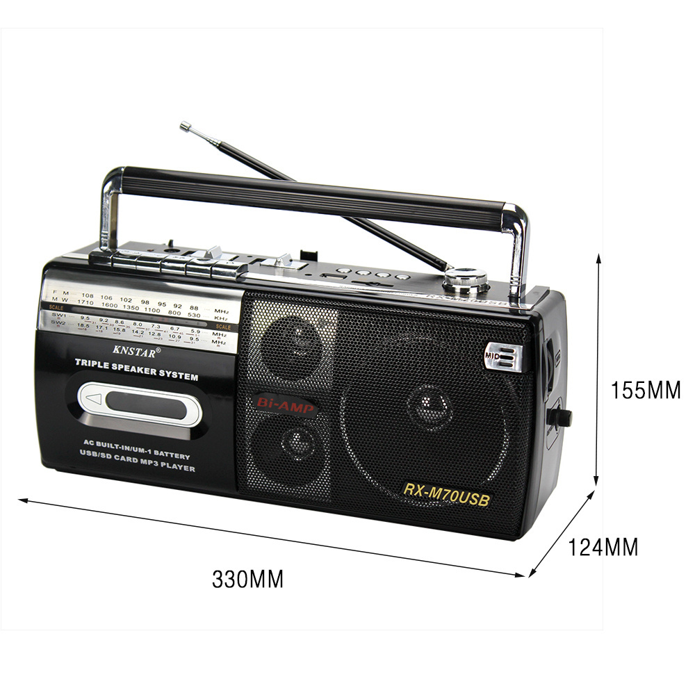 Custom Portable Vintage Retro Usb Am Fm Sw Radio RX-M70USB Stereo Boombox Mp3 Audio Cassette Tape Player Recorder