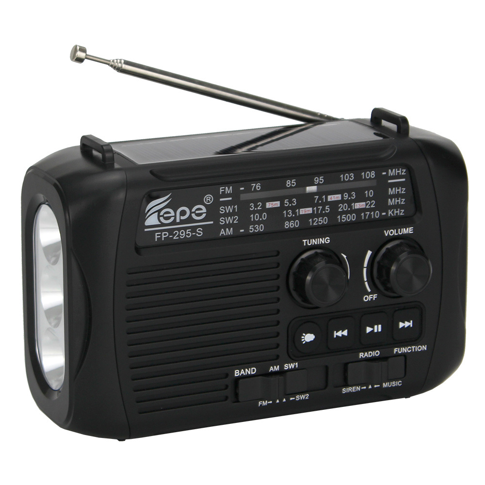 USB Rechargeable FM AM SW solar radio with emergency hand crank radio blue teeth radio with torch FP-295-S