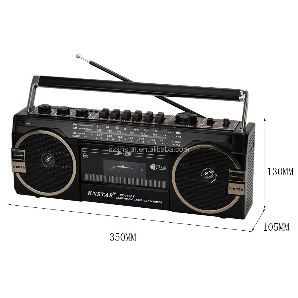 Hot sell cassette recorder player knstar wireless speaker fm am sw multi band radio PX-149BT