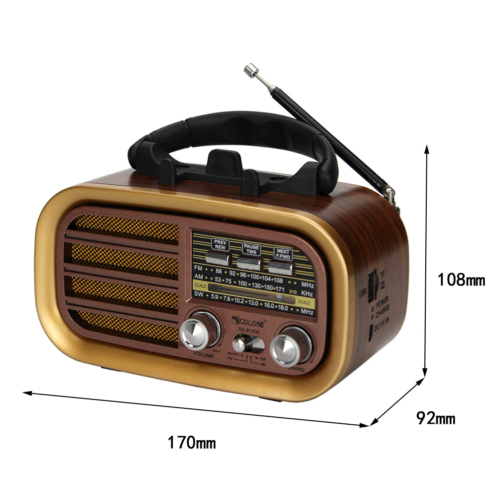 RX-BT638 portable retro am fm radio USB charge DC multiband vintage radio am fm sw 3 band