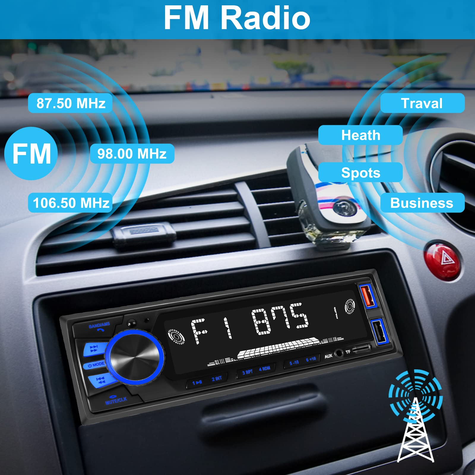 Car Radio Bluetooth Single DIN Car Stereo Audio, MP3 Player Car Stereo 1 DIN with Bluetooth Handsfree/ FM/ Dual USB/ TF/ AUX/ EQ