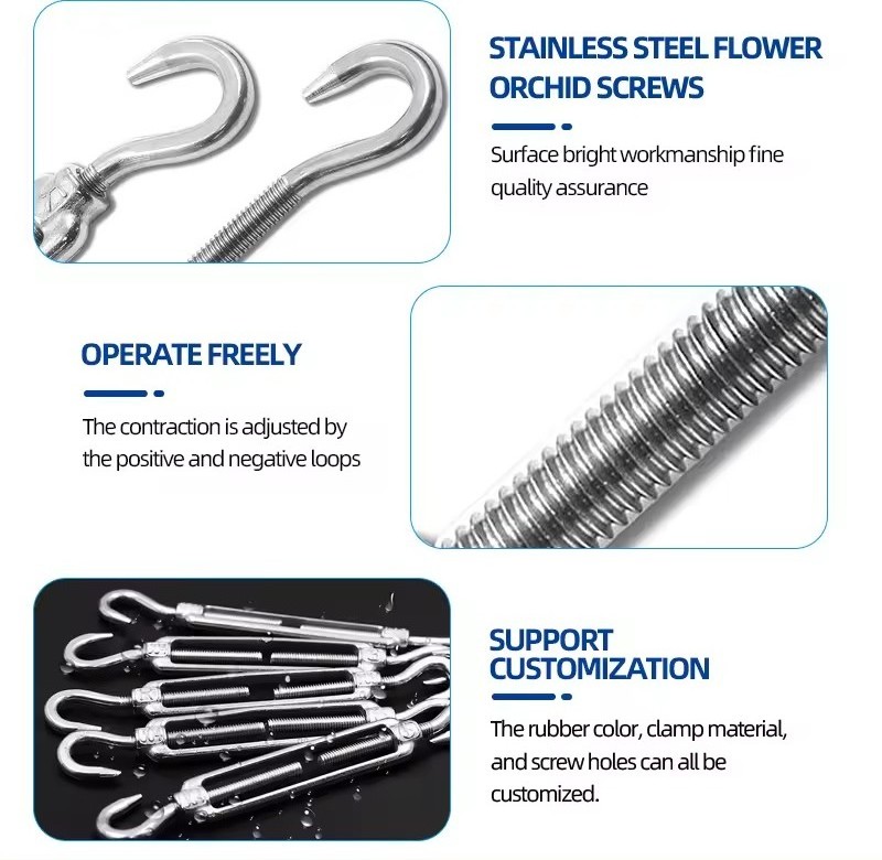 Factory Sales Stainless Steel Standard wire rope turnbuckle Tensioner  Turnbuckle with Eye Hook