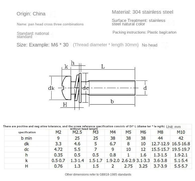 Customized Stainless Steel Pan Head Sems Screw with Spring Washer and Flat Washer