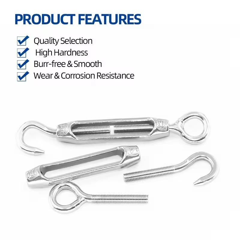 Factory Sales Stainless Steel Standard wire rope turnbuckle Tensioner  Turnbuckle with Eye Hook