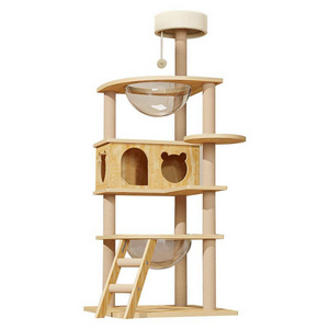 Multi-level Cat Trees & Scratcher With Hammock Luxury Wood Pet Cat Tree Tower