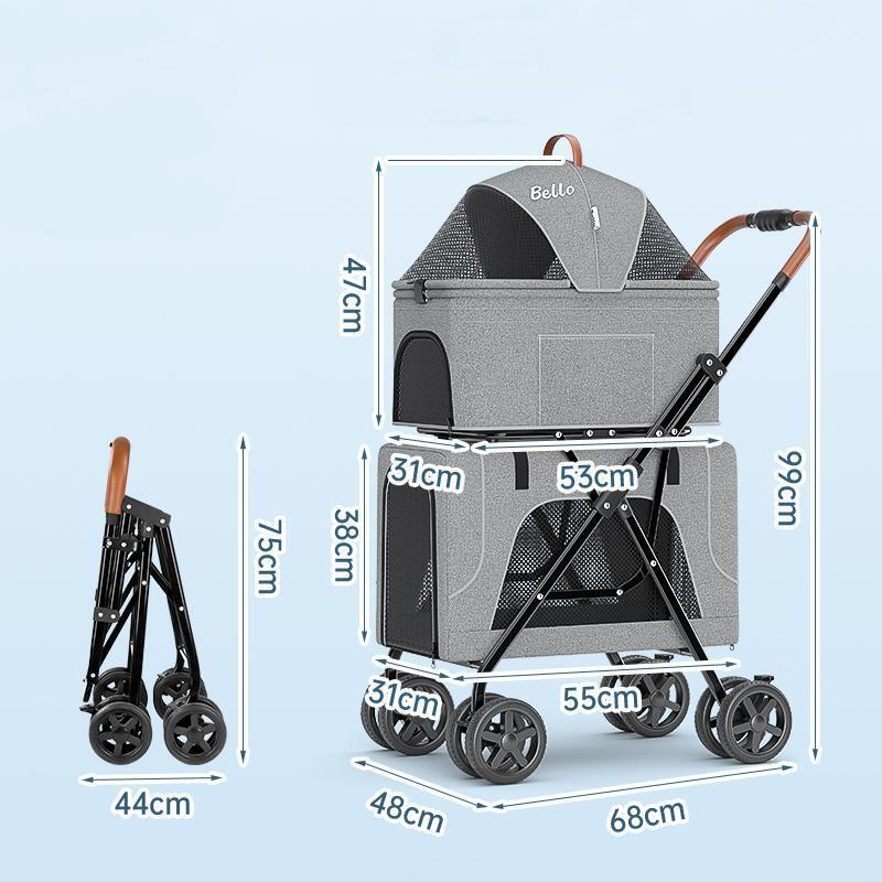 Wholesale Pet Strollers Portable Folding Double-layer Pet Stroller for 2 Dogs Cat With Large Space Four-wheeled Pet Carriers