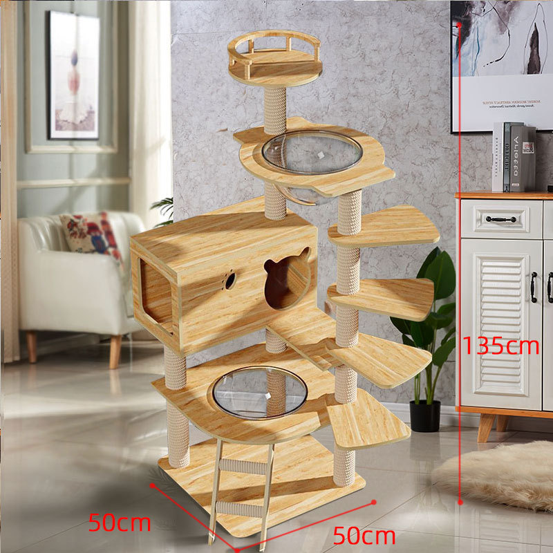 Multi-level Cat Trees & Scratcher With Hammock Luxury Wood Pet Cat Tree Tower