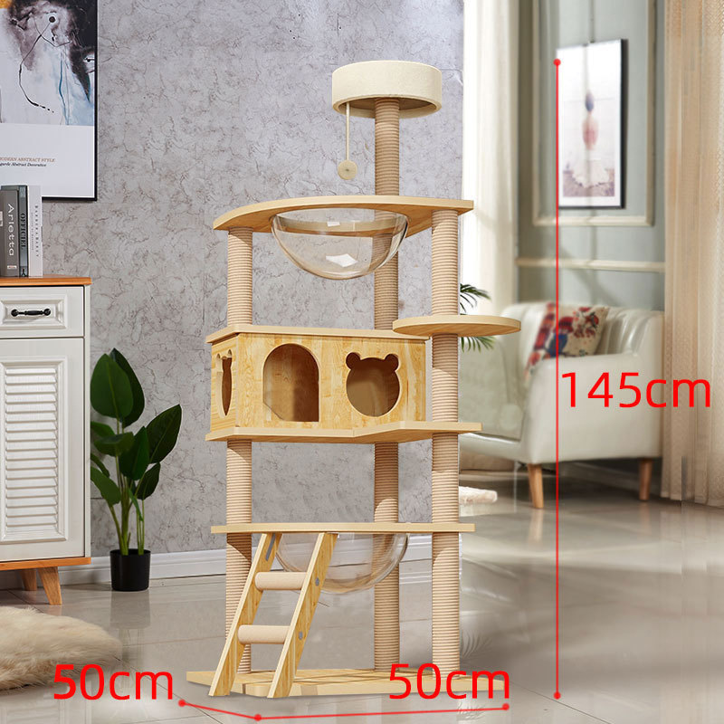 Multi-level Cat Trees & Scratcher With Hammock Luxury Wood Pet Cat Tree Tower