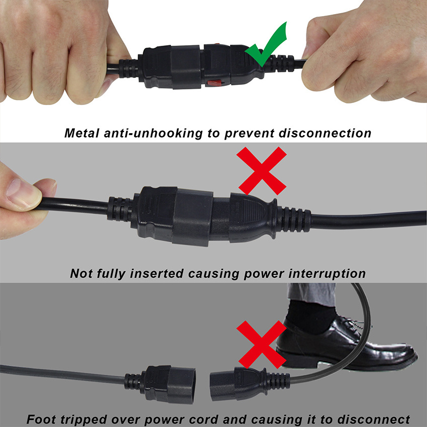 Socket Us Heavy Duty Outdoor Power Extension Cord 14Awg Cable C14 Female To C13 Male Lock