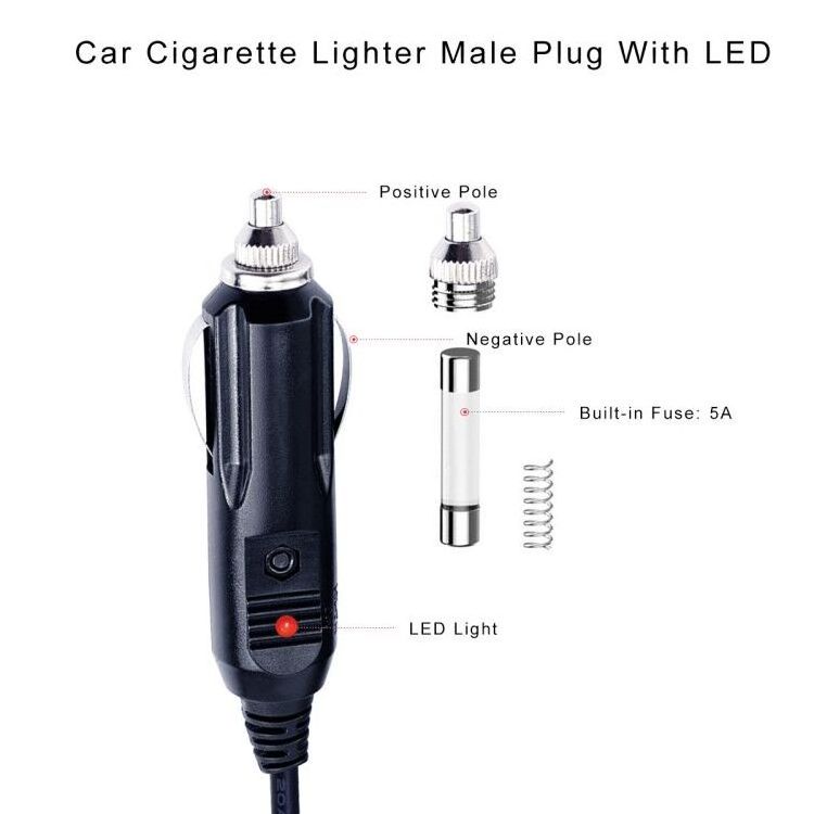 Motorcycle Booster Led Cigarette Power/Battery Cable With Crimp Lug Assembly 12 Volt Male To Female Cigarette Lighter Plug