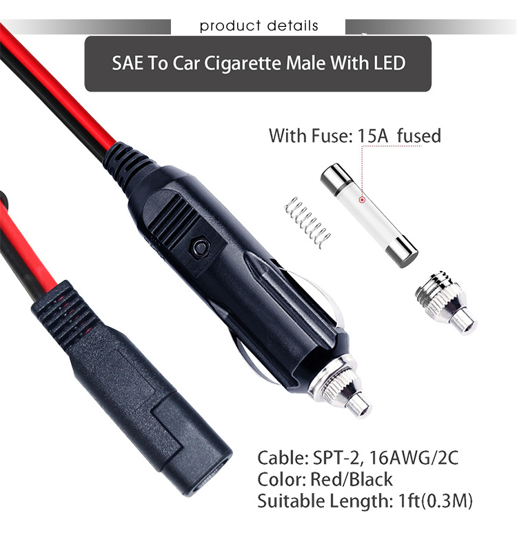 Spade Charger 12V Automatic Battery Cable Clamp 2 Pin Sae Connector To Car Cigarette Adapter Water