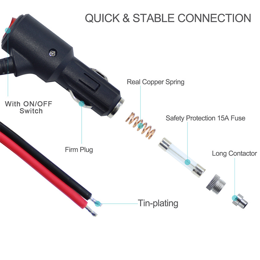 12V Waterproof Car Auto Cigarette Lighter Adapter With Led Lights for Motorcycle Charging