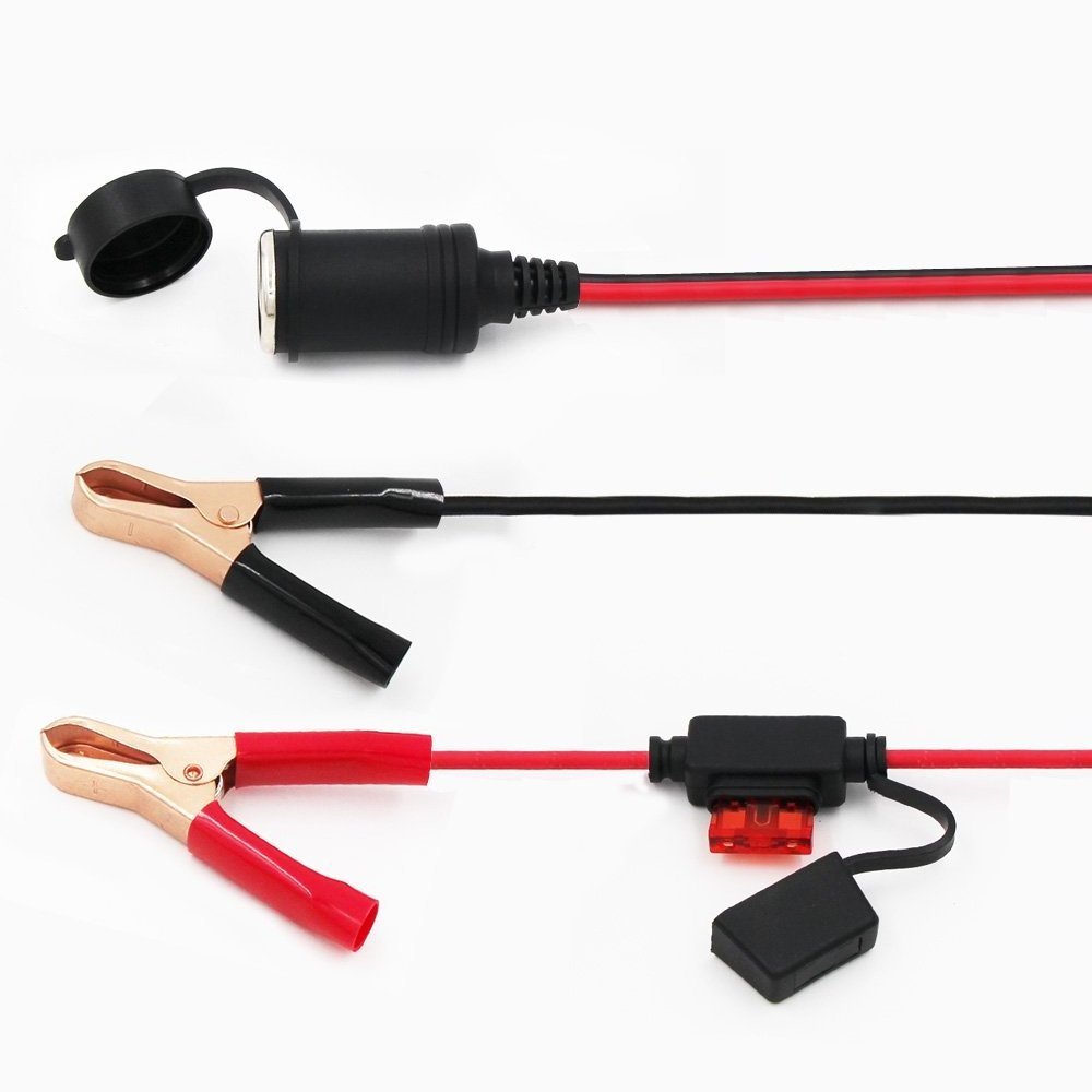 12V Car Cigar lighter Socket Cable to Insulated Alligator Clips for Solar Car Battery Charger