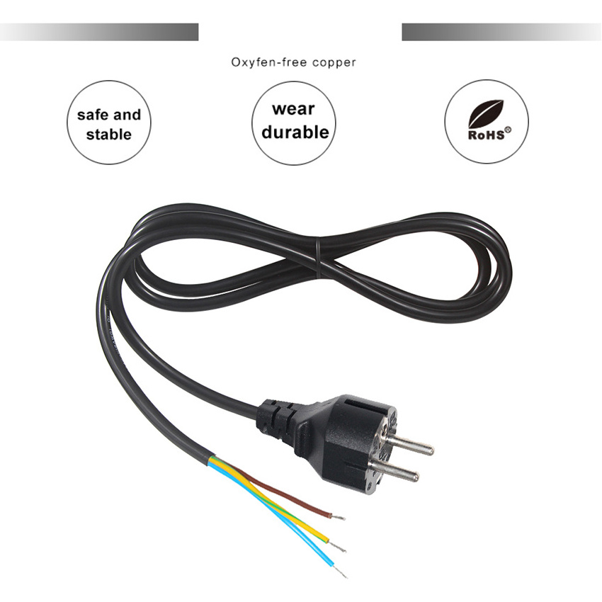 2M 0.75mm Supply Cee 3-Wire Plug 10Ft Wiring Wire Cable Pigtail Retractor Flat For Rice Cooker Eu Power Cord Open End