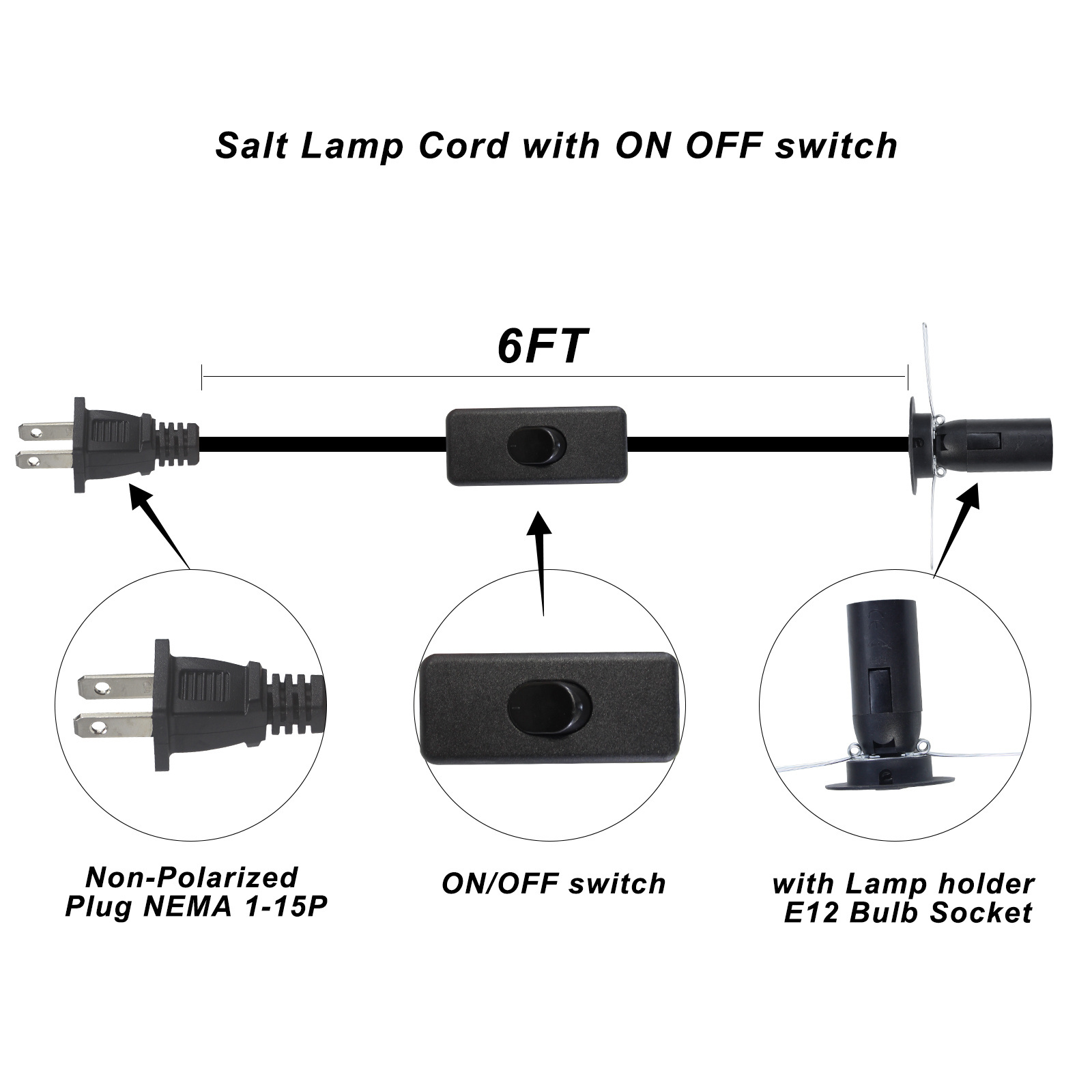 Us Nema 115P Inline Switch E14 Bulb Holder Ac 2 Prong Nema115p 18 Awg 125V Extension Power Cord