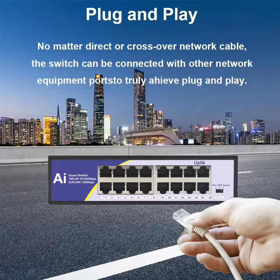 Stock KuWFi 14port switch IEEE802.3AT/AF 2.4Gbps high speed 200W power 100Mbps RJ45 14port poe switches