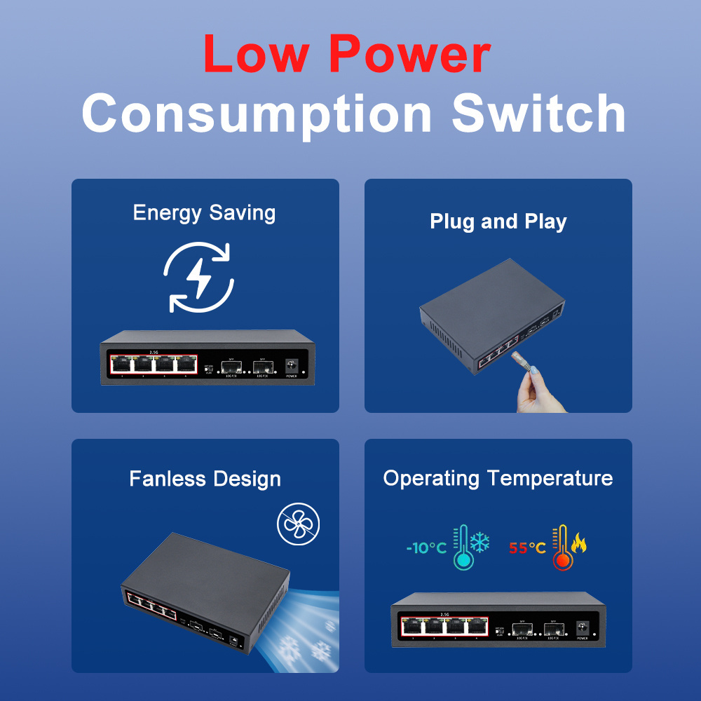 OEM KuWFi high speed poe switch 4*2.5G RJ45 2*10G SFP port metal pocket unmanaged poe switches