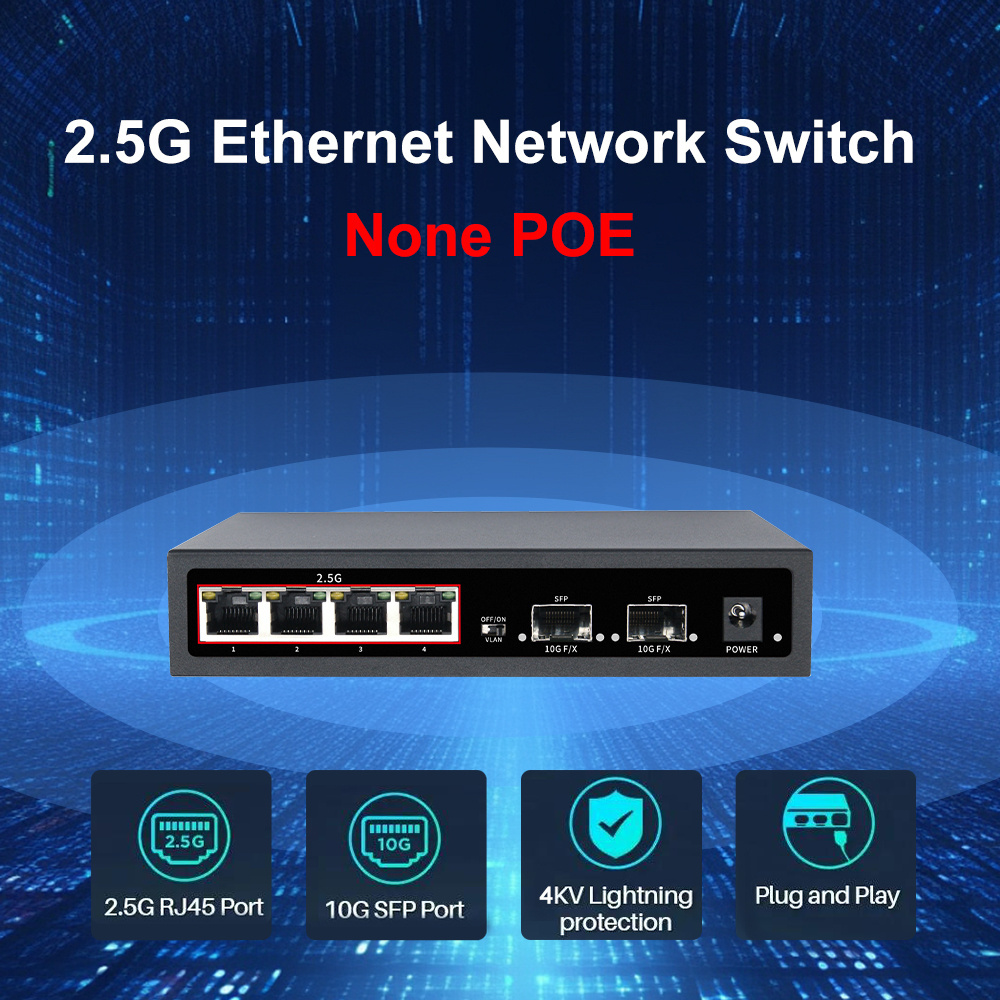 OEM KuWFi high speed poe switch 4*2.5G RJ45 2*10G SFP port metal pocket unmanaged poe switches