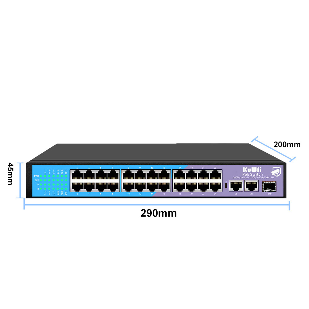 OEM ODM KuWFi switch poe 24 port 10.8Gps gigabit managed 100Mbps outdoor 24 port poe switch for home