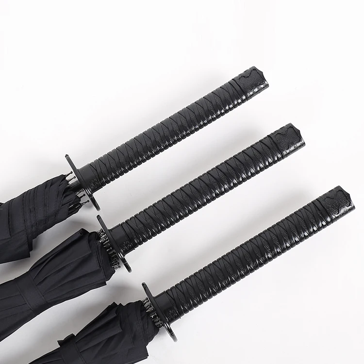 New Design Black Automatic Long Handle 16K Straight Anime outdoor Japanese umbrella Samurai Sword Umbrella