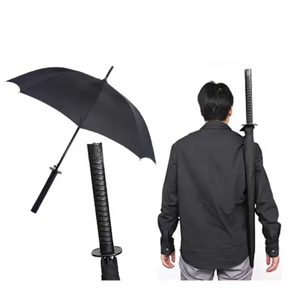 New Design Black Automatic Long Handle 16K Straight Anime outdoor Japanese umbrella Samurai Sword Umbrella