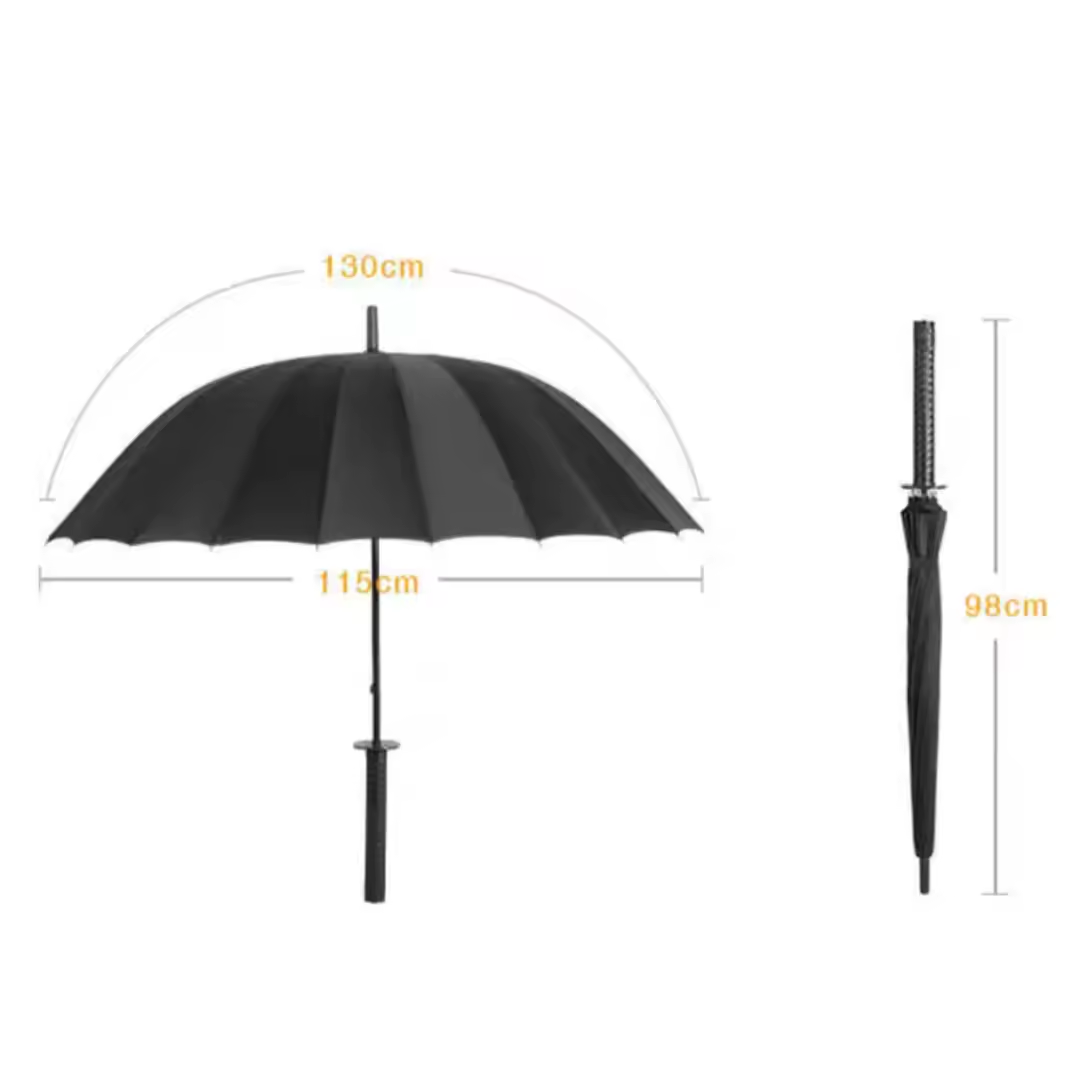 25inch 24k semi-automatic custom stick straight customized umbrella with samurai sword shape handle sun umbrella