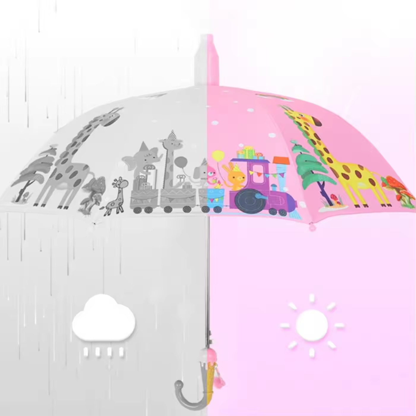 Animal Giraffe Frog Dinosaur Princess Cat Bear Uv Protection Waterproof Plastic Sleeve Children Carton Umbrella Kids Umbrella