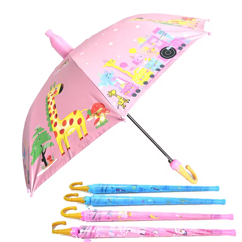 Animal Giraffe Frog Dinosaur Princess Cat Bear Uv Protection Waterproof Plastic Sleeve Children Carton Umbrella Kids Umbrella