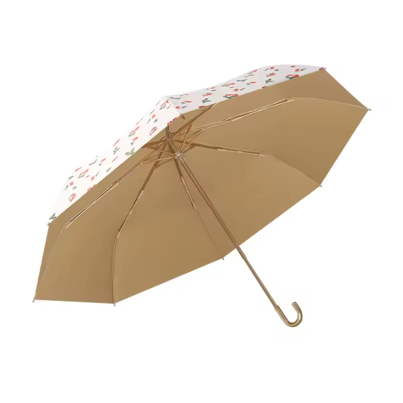 Luxury French Style Compact Womens UPF 50+ UV Protection Sun Umbrella Gold Coated Rain Windproof Travel Umbrella for Ladies