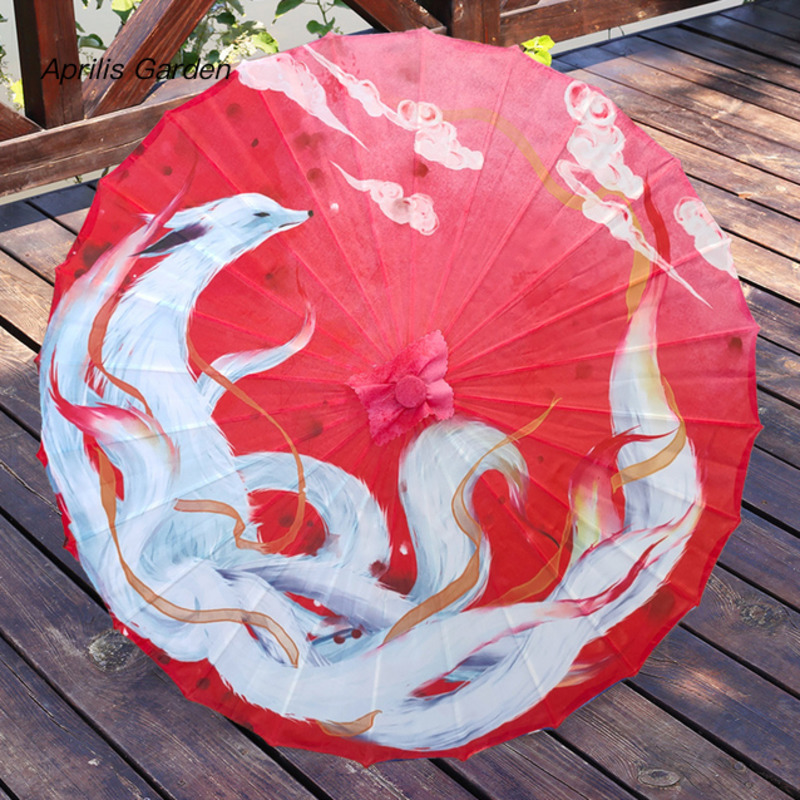 Super Fairy Nine-tail-Fox Umbrella Rain Women Oil Paper Umbrella Female Male Silk Rainproof Hanfu Paraguas Parasol Sombrilla