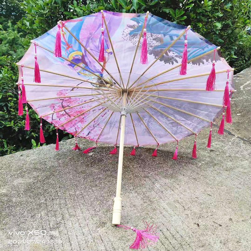 82CM Oil Paper Umbrella Ceiling Decorative Umbrella Women's Dance Hanfu Chinese Style Silk Umbrella Ombrelle Japonaise Tassels