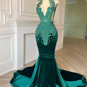 Luxury Beaded Crystal Evening Dresses Emerald Green Prom Dressed Sequin Glitter Mother Of Bride Dresses Elegant Gowns