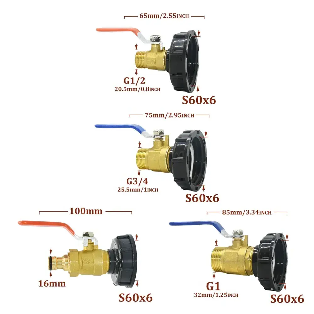 S60 x 16mm Nipple Valve Connector Brass  Tank Faucet Adapter Garden Hose Quick Connect Rainwater Bucket Adapter