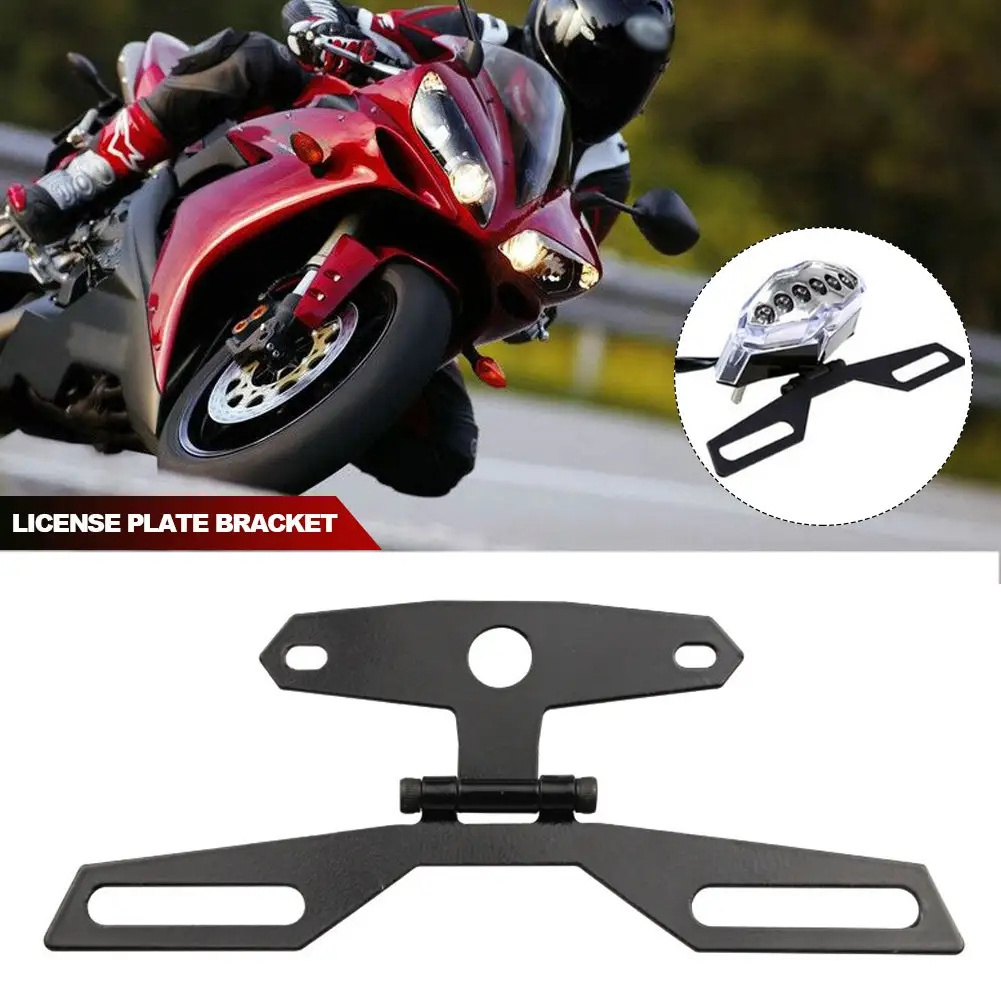 Motorcycle License Plate Bracket Taillight Fixed Folding Number Plate Frame Holder Light Mount