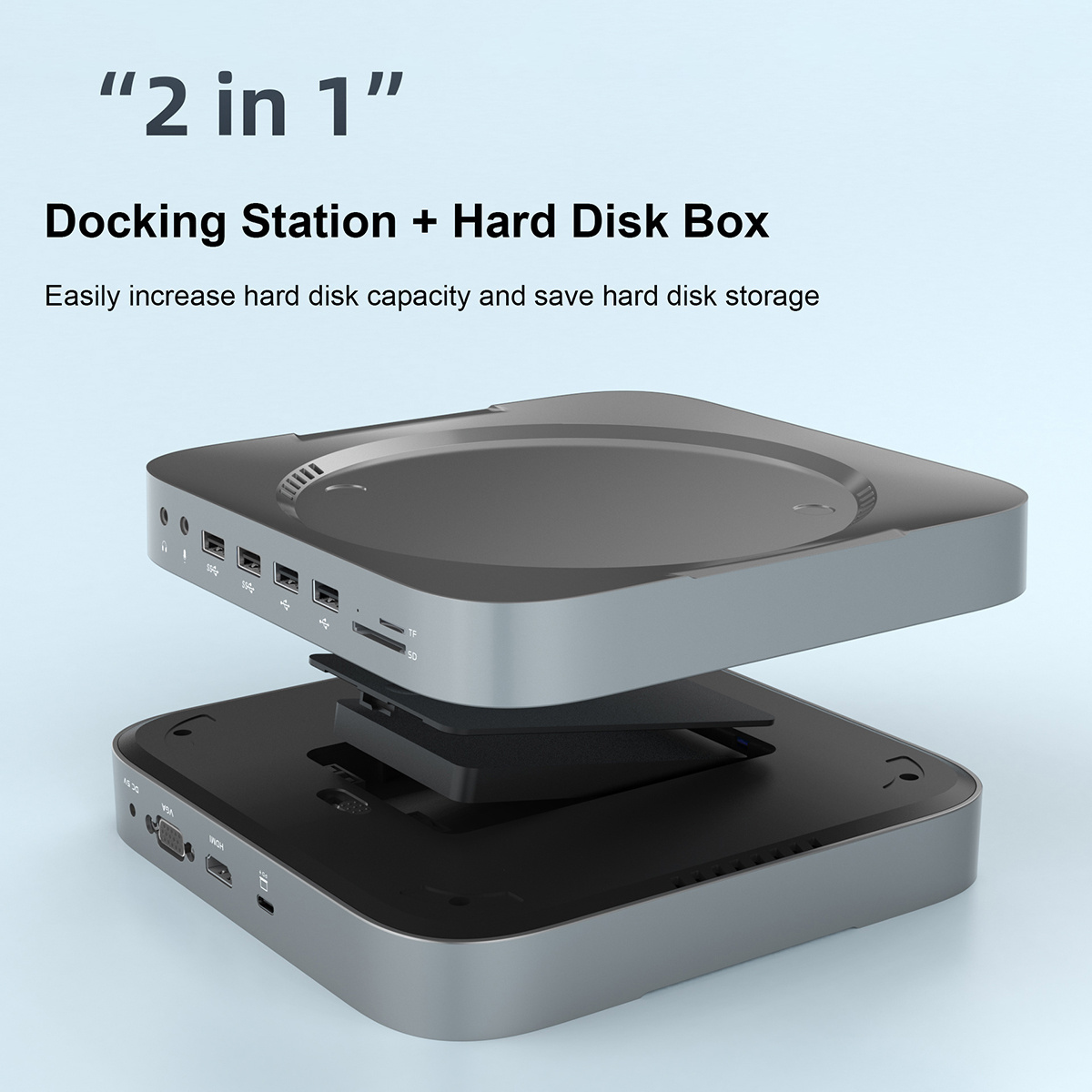 13 in 1 Stand Hub Fits PCIe 3.0 NVMe M.2 SSD 2.5-inch SATA HDD Mac Mini DOCK Docking Station for 2018 2020 Mac Mini Silver