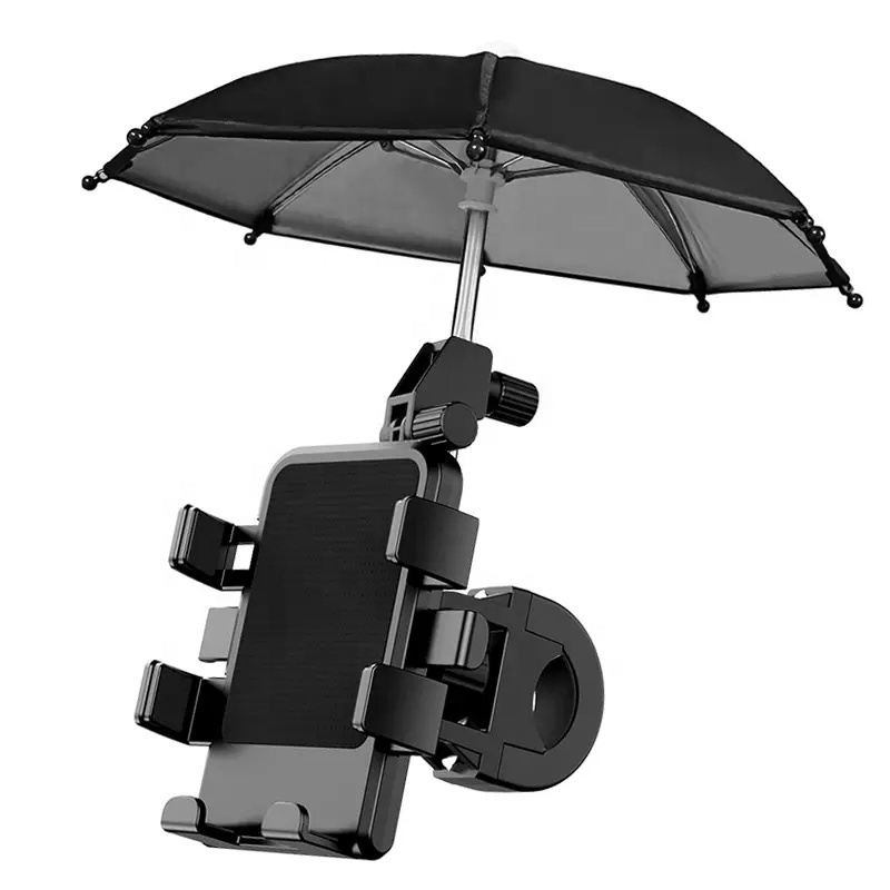 Sunshade Electric Bike handlebar bracket 360 degree rotation one key lock Bicycle phone holder with small umbrella Cycling Mount