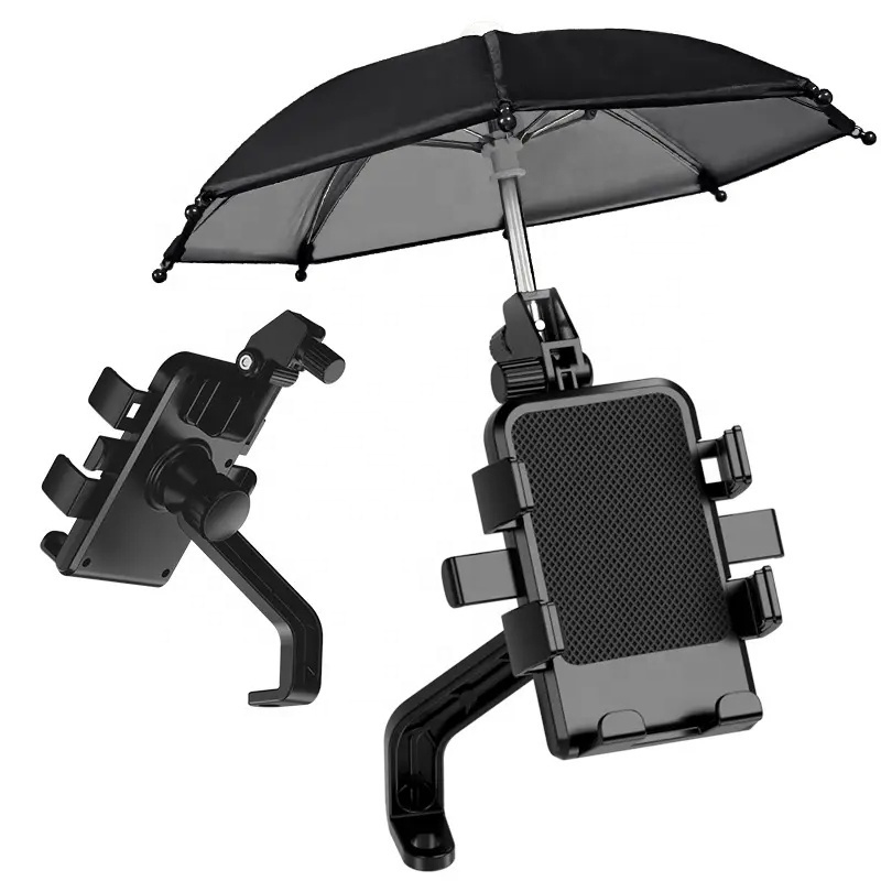 Sunshade Electric Bike handlebar bracket 360 degree rotation one key lock Bicycle phone holder with small umbrella Cycling Mount