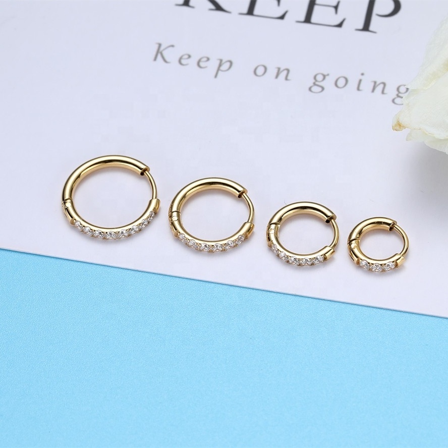 Wholesale 18k Pvd Gold Plated Fashion Jewelry Earrings Women Small Cubic Zirconia 316l Stainless Steel Huggie Hoop Earrings