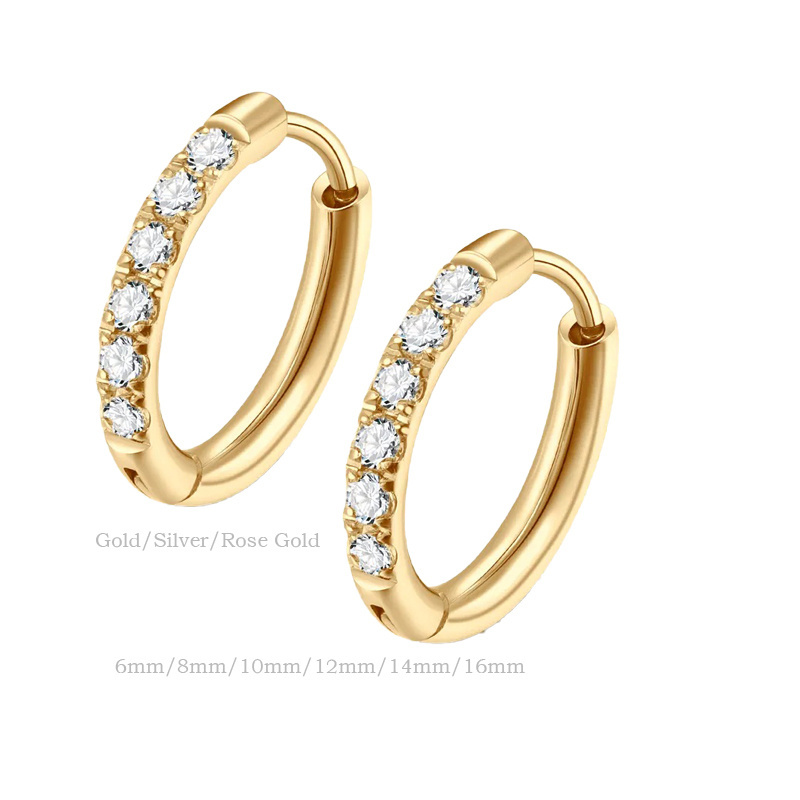 Wholesale 18k Pvd Gold Plated Fashion Jewelry Earrings Women Small Cubic Zirconia 316l Stainless Steel Huggie Hoop Earrings