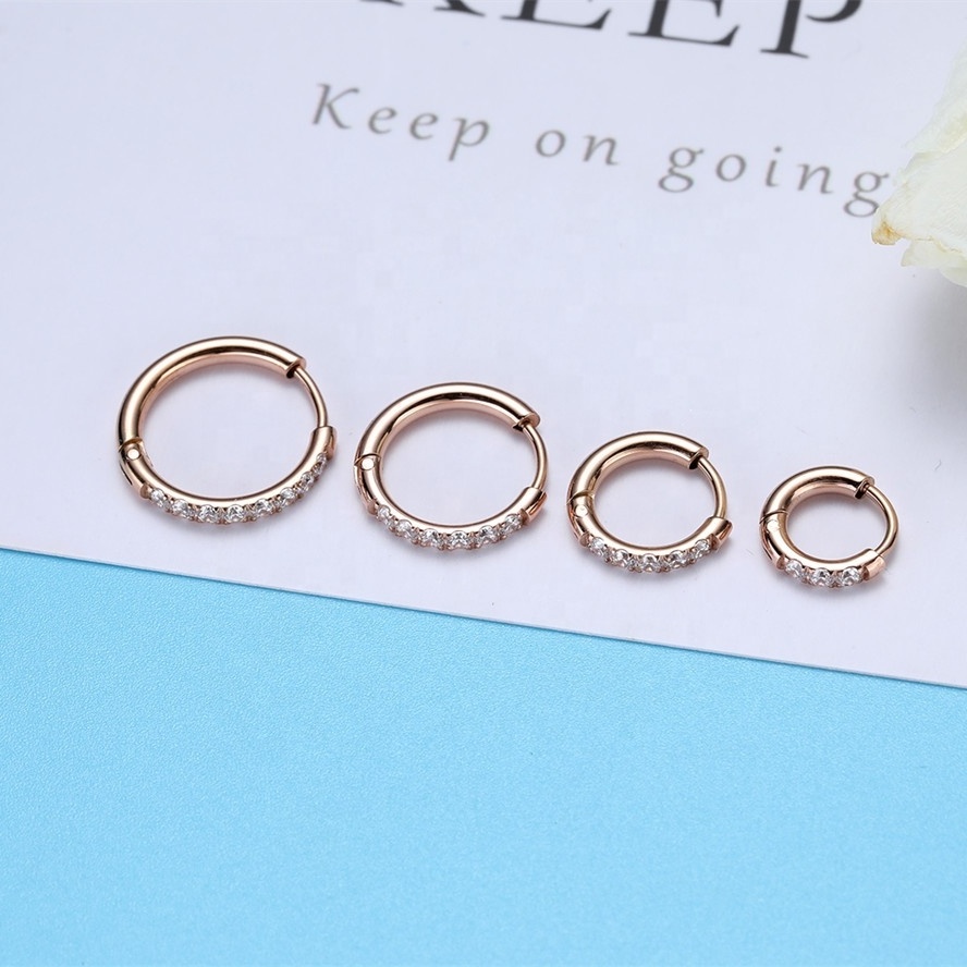 Wholesale 18k Pvd Gold Plated Fashion Jewelry Earrings Women Small Cubic Zirconia 316l Stainless Steel Huggie Hoop Earrings