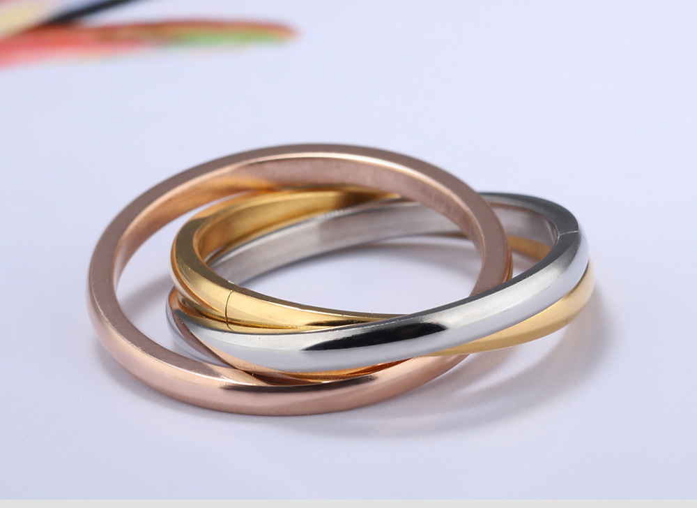 Fashion Jewelry Rings Stainless Steel Custom Ring Band Women Three Color Cross Triple Ring