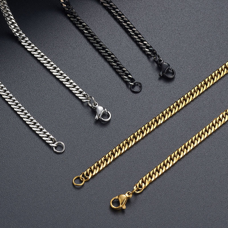 Hot Sale Mens Hip Hop Jewelry 4mm Black Gold Plated Stainless Steel Cuban Chain Necklace for Men