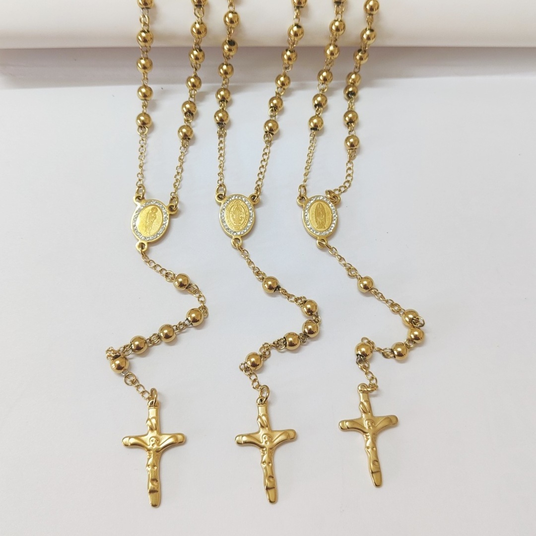 Religious Jewelry Prayer Beads Chains Stainless Steel Cross Pendant  Rosary Necklaces