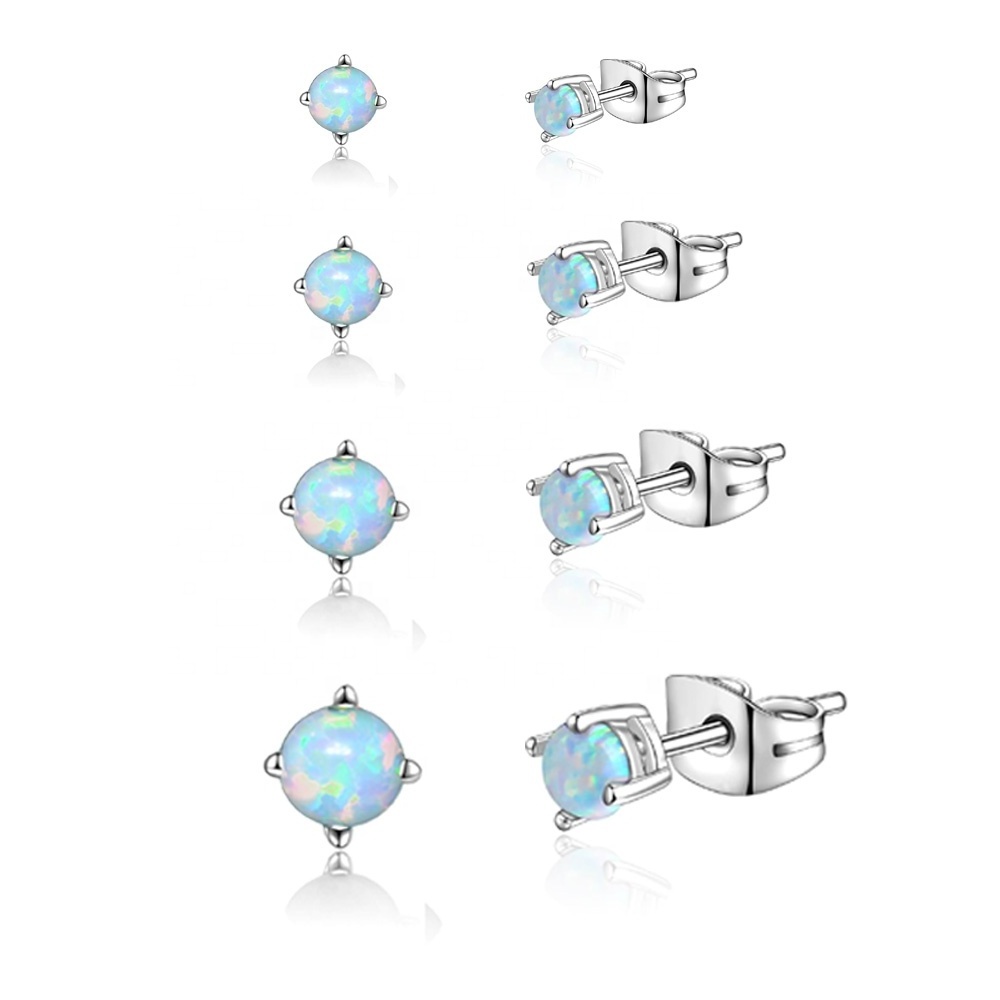 Opal Stud Earrings Pierced Double Lobe Earrings 316L Surgical Steel 20G 3mm-6mm White Green Purple Blue Pink Stainless Steel