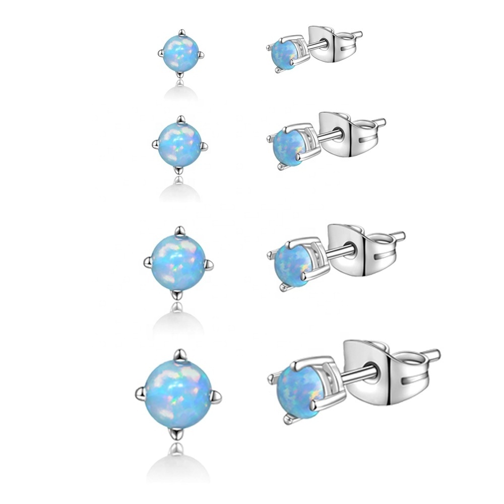 Opal Stud Earrings Pierced Double Lobe Earrings 316L Surgical Steel 20G 3mm-6mm White Green Purple Blue Pink Stainless Steel