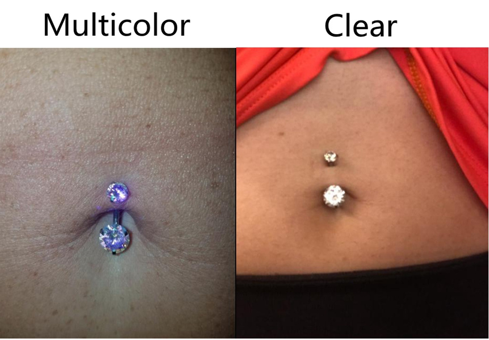 14G Belly Button Ring Surgical Steel Round Cubic Zirconia Curved Barbell 10mm Navel Rings Belly Piercings Jewelry