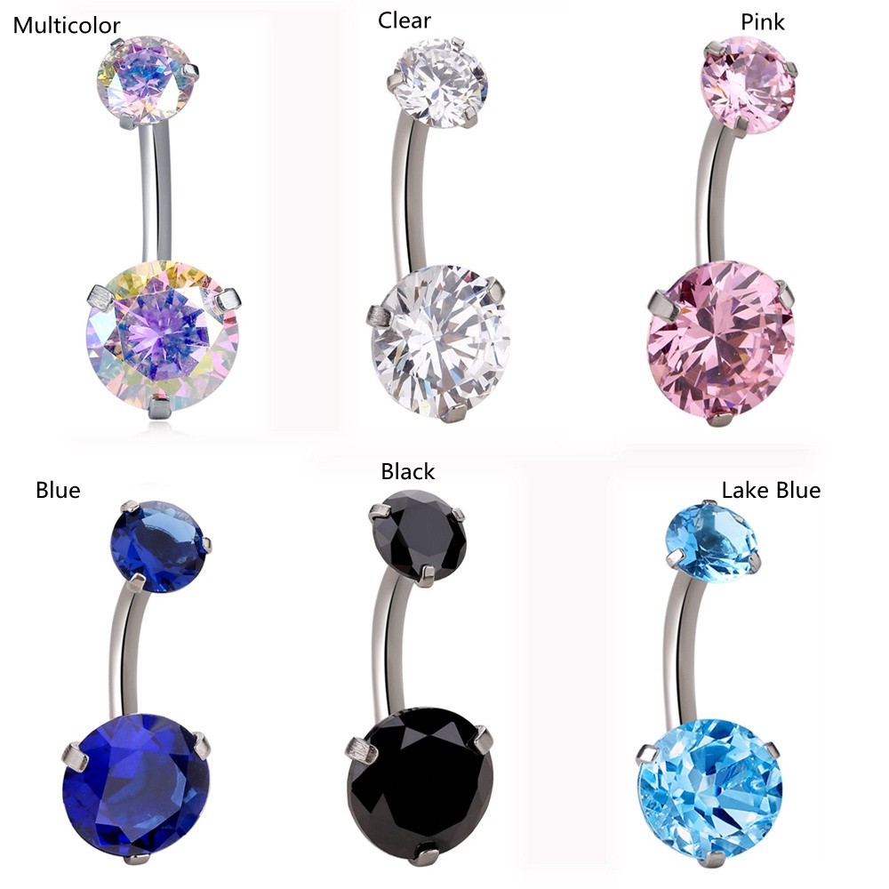 14G Belly Button Ring Surgical Steel Round Cubic Zirconia Curved Barbell 10mm Navel Rings Belly Piercings Jewelry