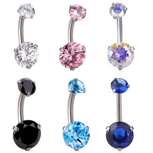 14G Belly Button Ring Surgical Steel Round Cubic Zirconia Curved Barbell 10mm Navel Rings Belly Piercings Jewelry