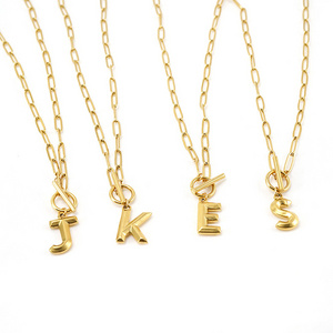 Simple OT Clasp Paper Clip Chain Stainless Steel 18k Gold Filled Necklace 26 Alphabet Initial Letter Necklace